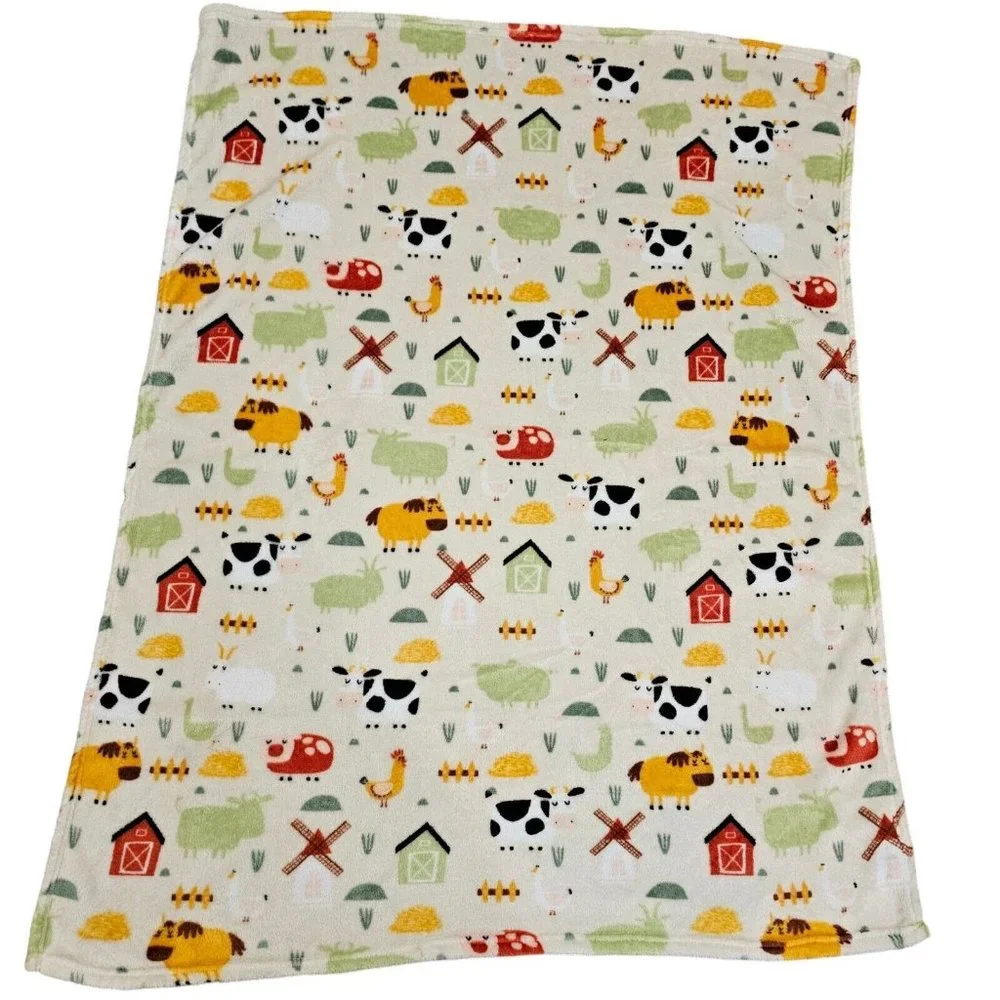 Target‎ Farm Animals Baby Blanket Plush Unisex Cream Sutton Homes Tractor